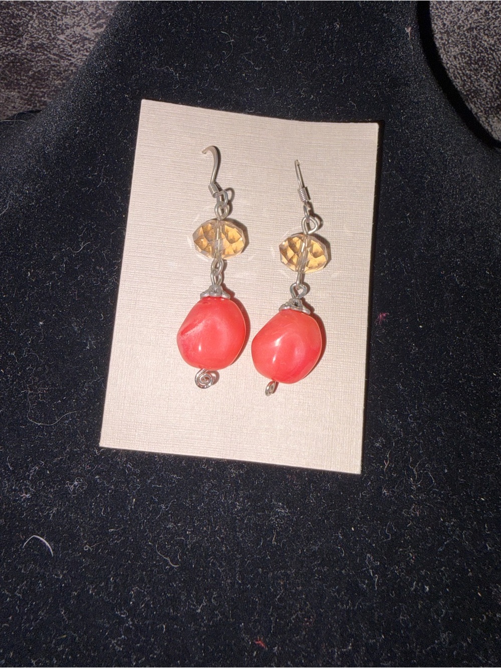 Orange Beaded Drop Earrings with Amber Accent - Women Jewelry